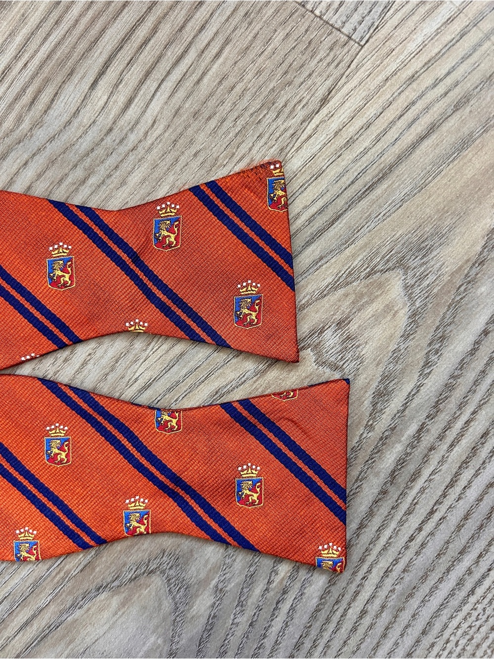 J.S. Blank Orange Crest & Navy Stripe Bow Tie